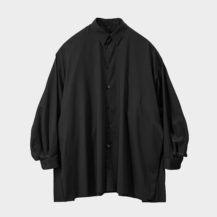 Women / Silicon Poplin Deep Slit Regular Collar Shirt / Black