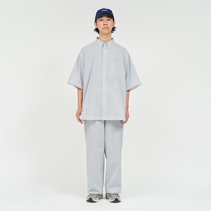 SEERSUCKER S/S B.D SHIRT / WHITE × NAVY