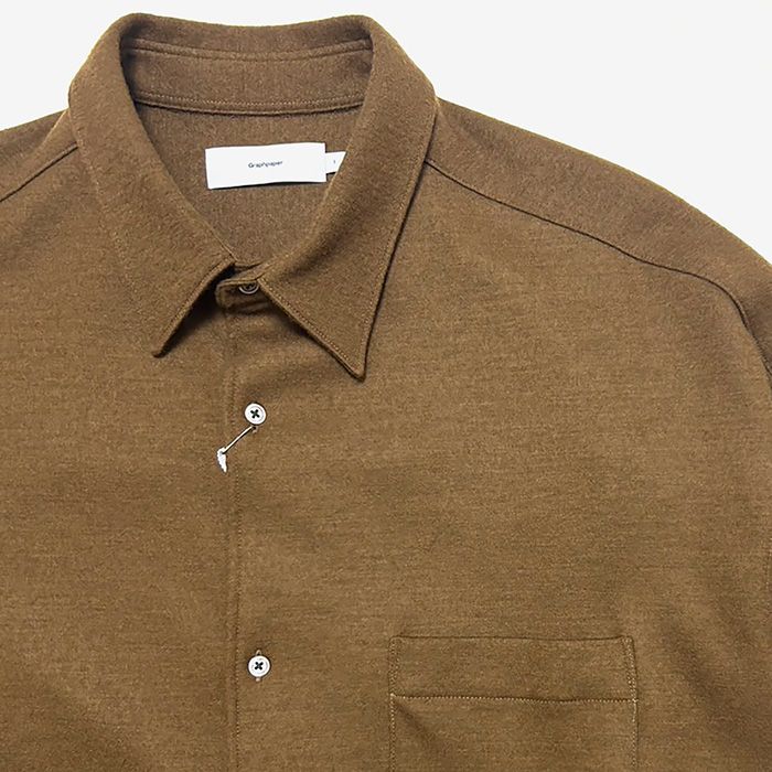 Wool Smooth Flannel Oversized Regular Collar Shirt  / BROWN