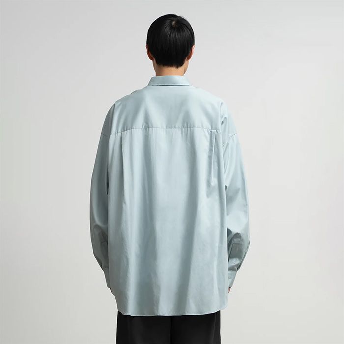 Silicon Poplin Oversized Regular Collar Shirt / Smoke Blue