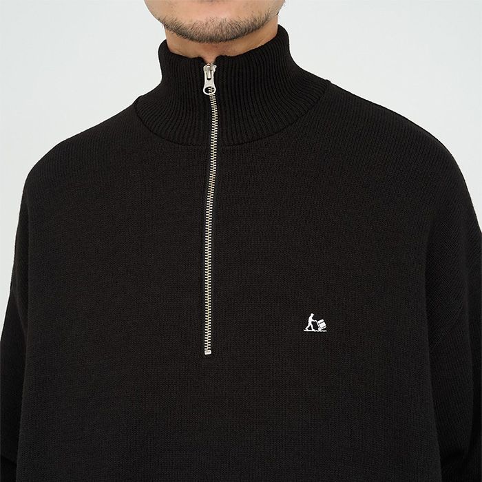 THERMAL JERSEY HALF ZIP KNIT / BLACK