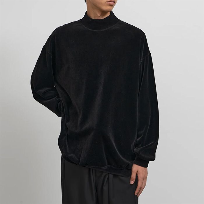 Compact Velour Mock Neck  / BLACK