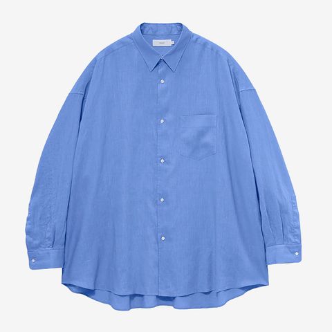 Linen L/S Oversized Regular Collar Shirt / Blue