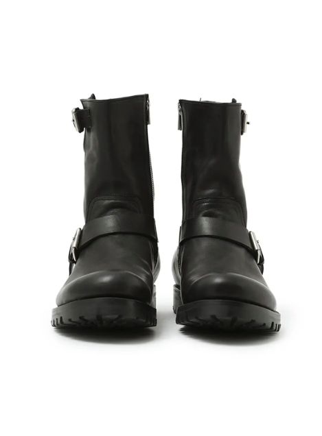 BIKER ZIP UP BOOTS COW LEATHER / BLACK