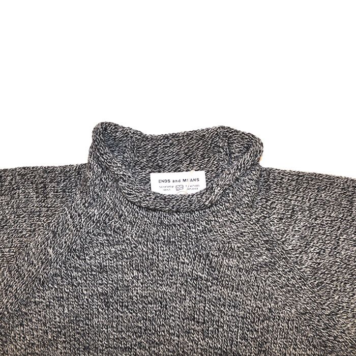 Roll Neck Nep Knit / Mix Black - M