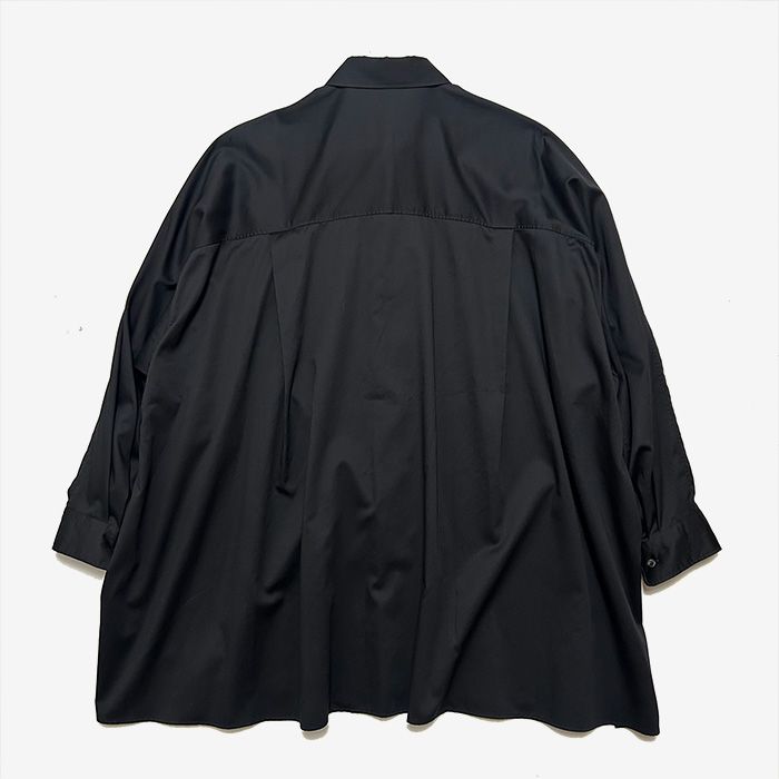 Women / Silicon Poplin Deep Slit Regular Collar Shirt / Black