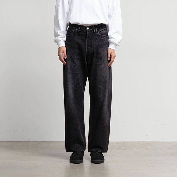 Selvage Denim Five Pocket Wide Straight Pants -DARK FADE- / BLACK DARK FADE