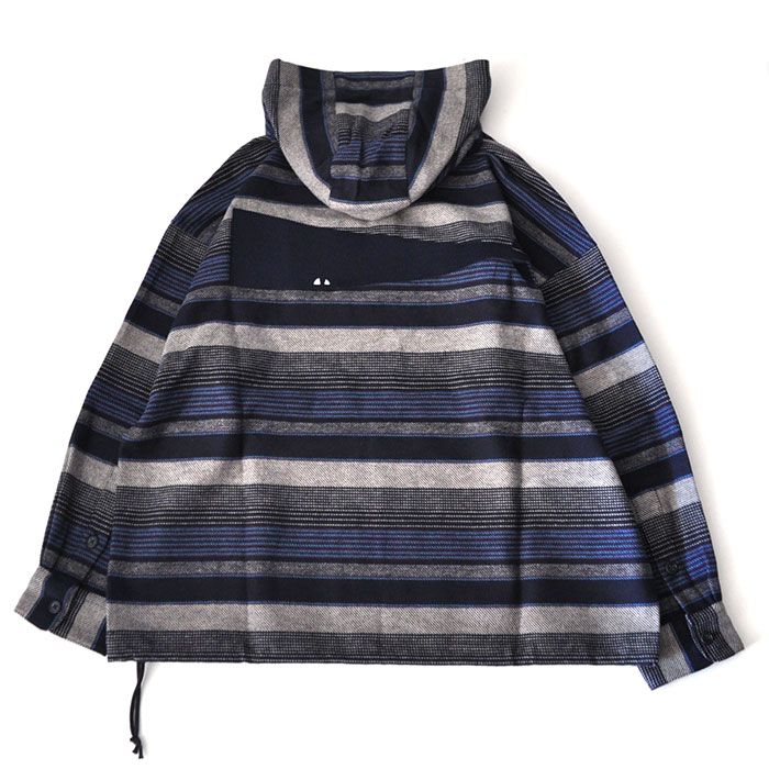 DESCENDANT - MOLE HOODED STRIPE LS SHIRT / NAVY | Stripe Online Store