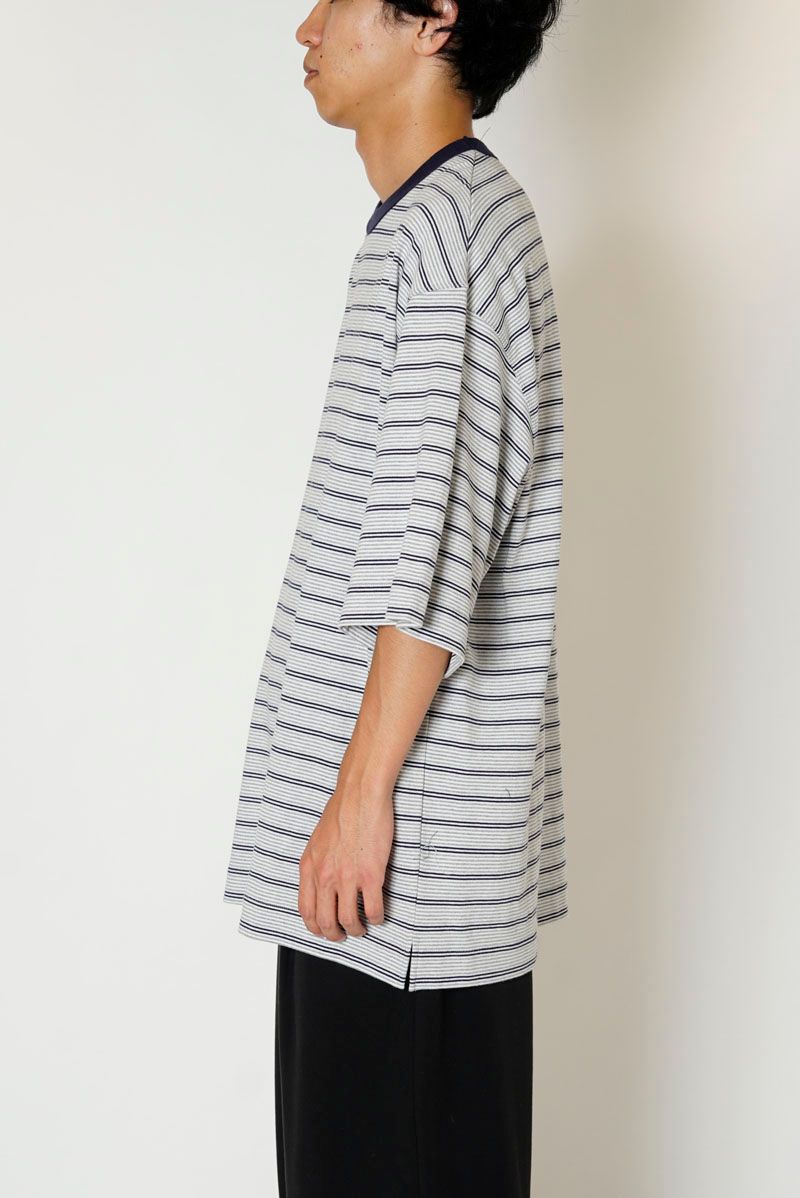 UNIVERSAL PRODUCTS - MULTI BORDER S/S T-SHIRT / NAVY | Stripe