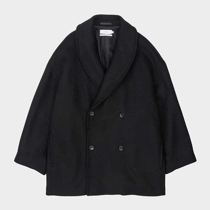 Light Melton Shawl Collar Coat / Black