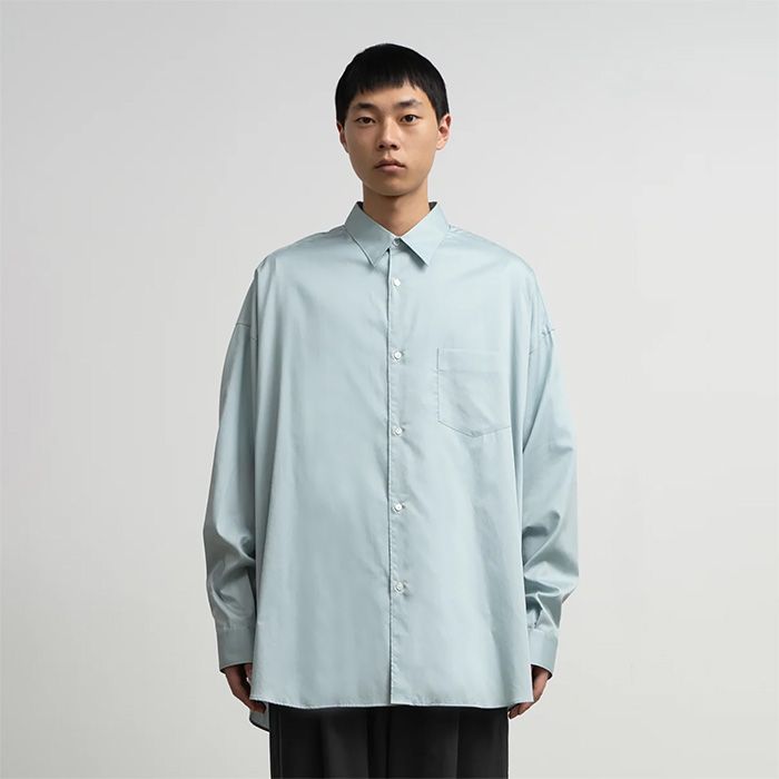 Silicon Poplin Oversized Regular Collar Shirt / Smoke Blue