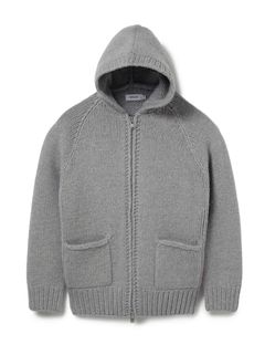 WANDERER HAND-KNIT HOODED SWEATER WOOL YARN / GRAY