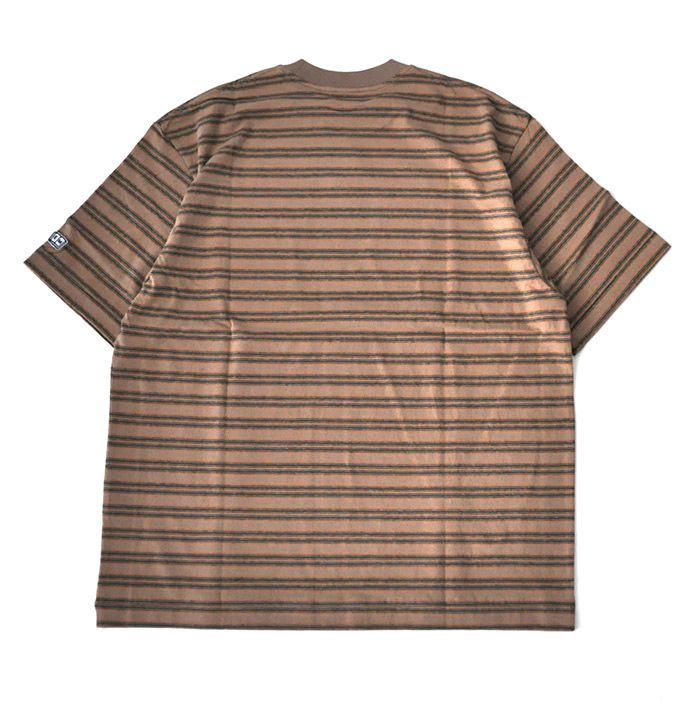 ENDS and MEANS グレー/ブラウン ストライプ Tシャツ L ENDS and MEANS(エンズアンドミーンズ) Horizontal Stripe L/S