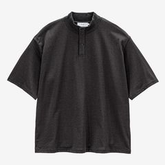 Tri Spun Cotton S/S Henley High Neck Tee / Charcoal