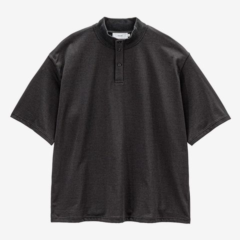 Tri Spun Cotton S/S Henley High Neck Tee / Charcoal