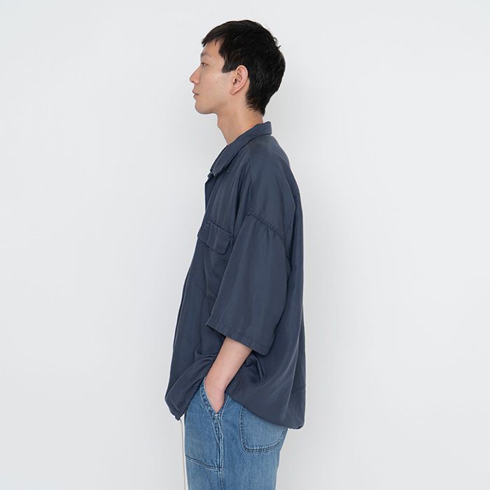Open Collar Cupra Hemp S/S Shirt / N(Navy)