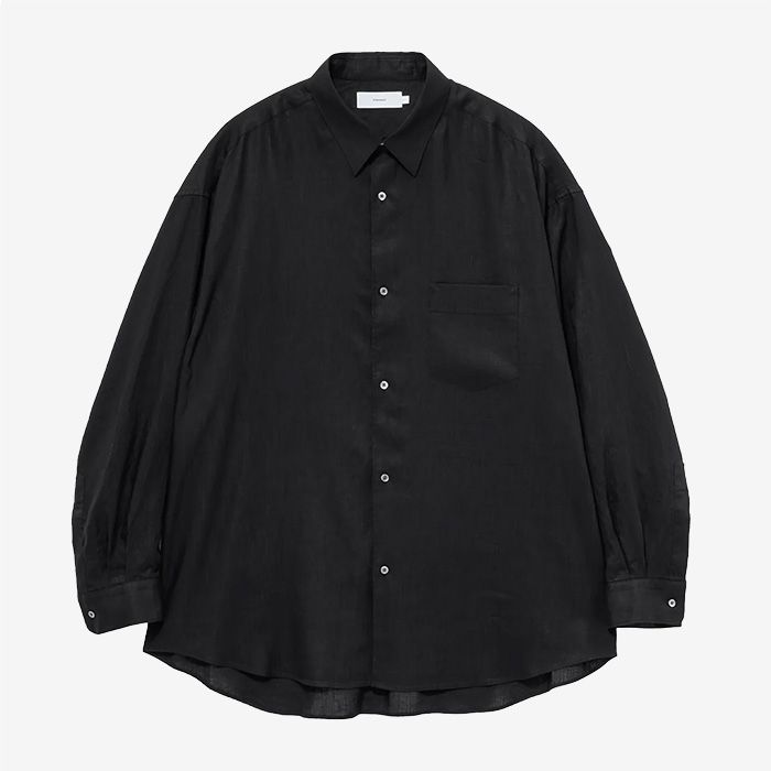 Linen L/S Oversized Regular Collar Shirt / Black