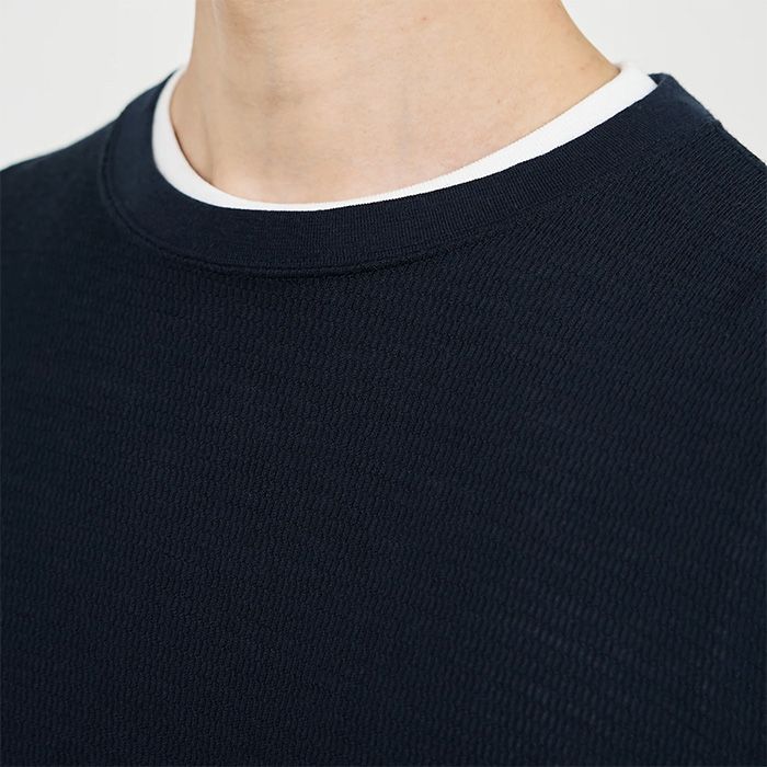 Wool Honeycomb Crew Neck Thermal  / NAVY