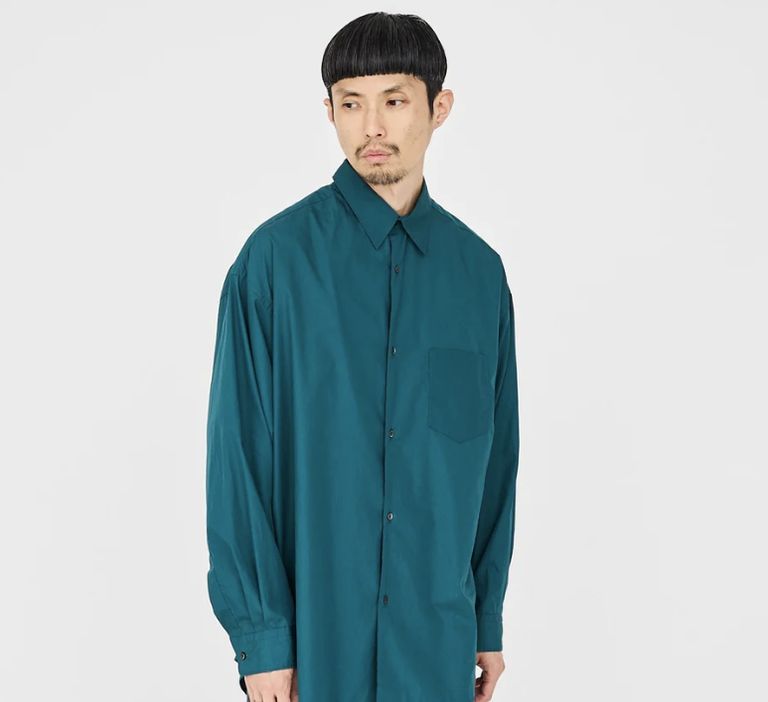 Graphpaper - Broad L/S Oversized Band Collar Shirt / GREEN 