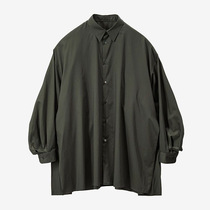 Women / Silicon Poplin Deep Slit Band Collar Shirt / Black