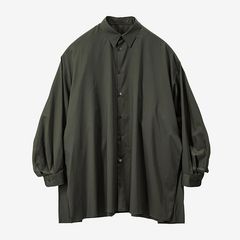 Women / Silicon Poplin Deep Slit Band Collar Shirt / Black