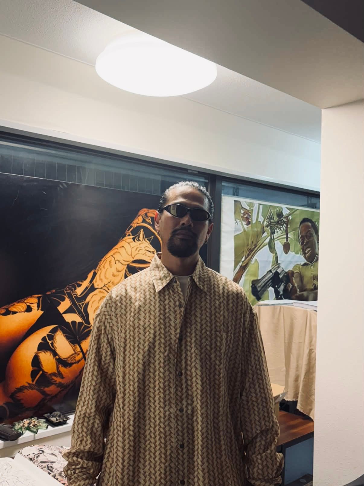 AJIRO BAMBOO REGULAR COLLAR SHIRT / BEIGE / 総柄シャツ