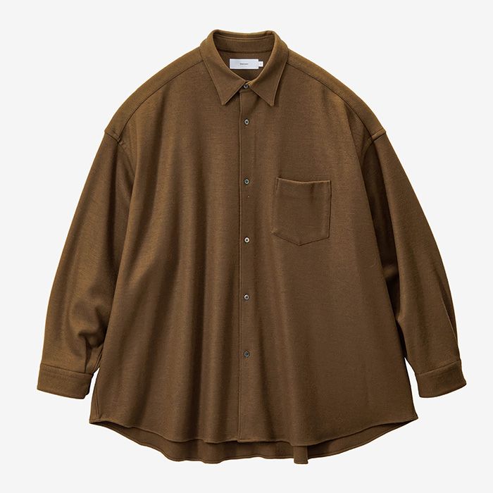 Wool Smooth Flannel Oversized Regular Collar Shirt  / BROWN
