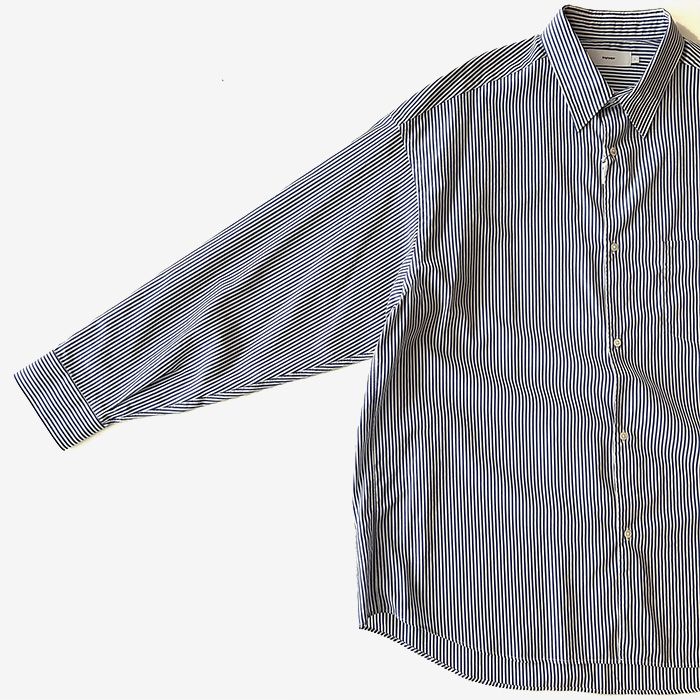 Broad Stripe L/S Oversized Regular Collar Shirt / Blue Stripe