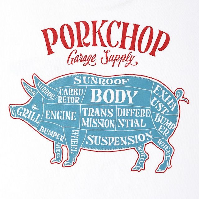PORK BACK TEE / WHITE×RDBL / プリントロンティー
