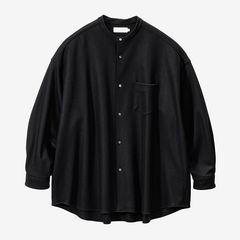 Wool Smooth Flannel Oversized Band Collar Shirt  / BLACK