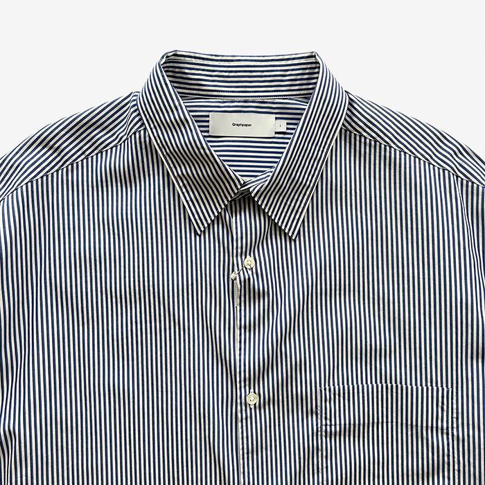 Broad Stripe L/S Oversized Regular Collar Shirt / Blue Stripe