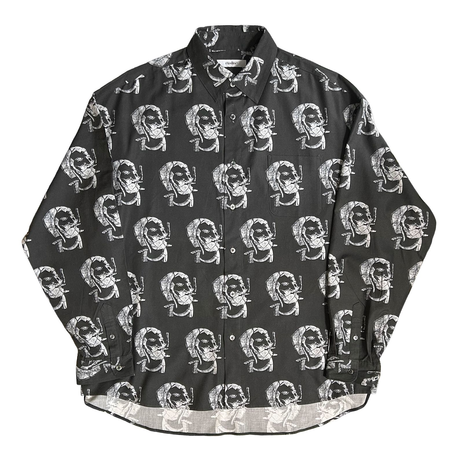 STONED ZIG-ZAG REGULAR COLLAR SHIRT  / CHARCOAL / 総柄シャツ
