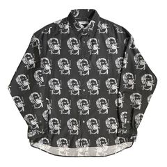 STONED ZIG-ZAG REGULAR COLLAR SHIRT  / CHARCOAL / 総柄シャツ