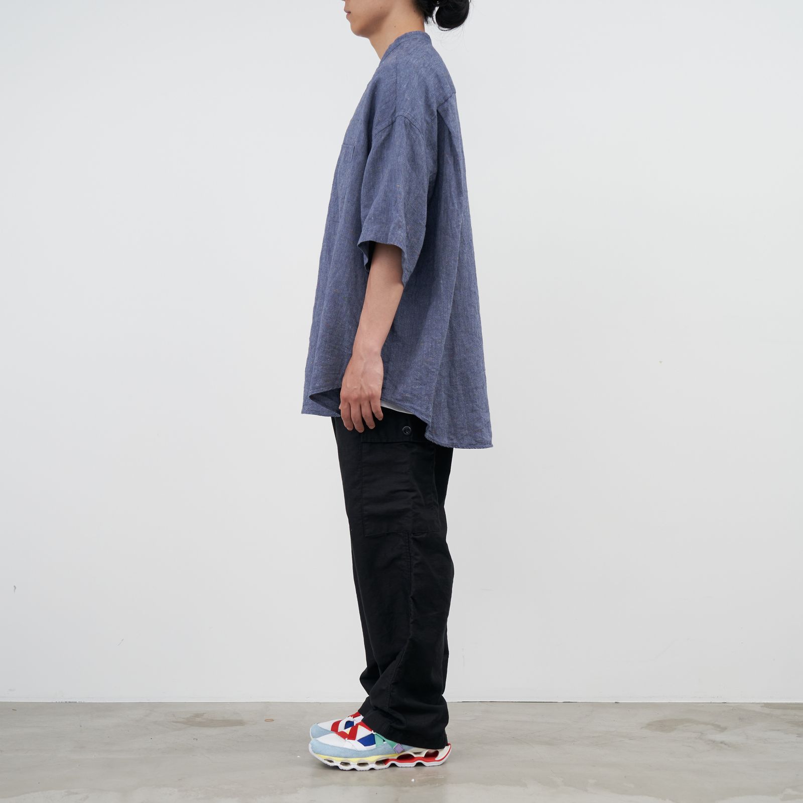 Color-Nep Oxford L/S Band Collar Shirt / NAVY - F