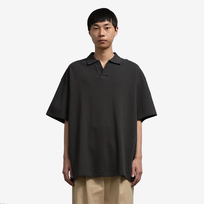 Cotton Pique Jersey S/S Skipper Polo / Charcoal