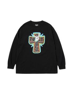 T-SHIRTS L/S CROSS HAND / BLACK / プリントL/Sティー