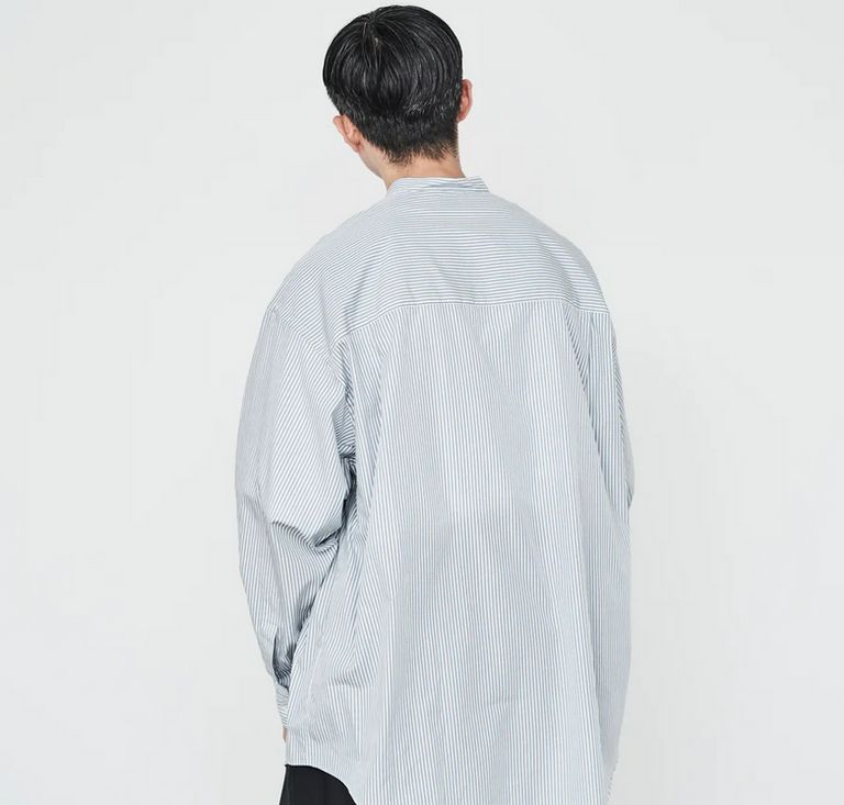 Graphpaper - Broad Stripe L/S Oversized Band Collar Shirt / GREEN