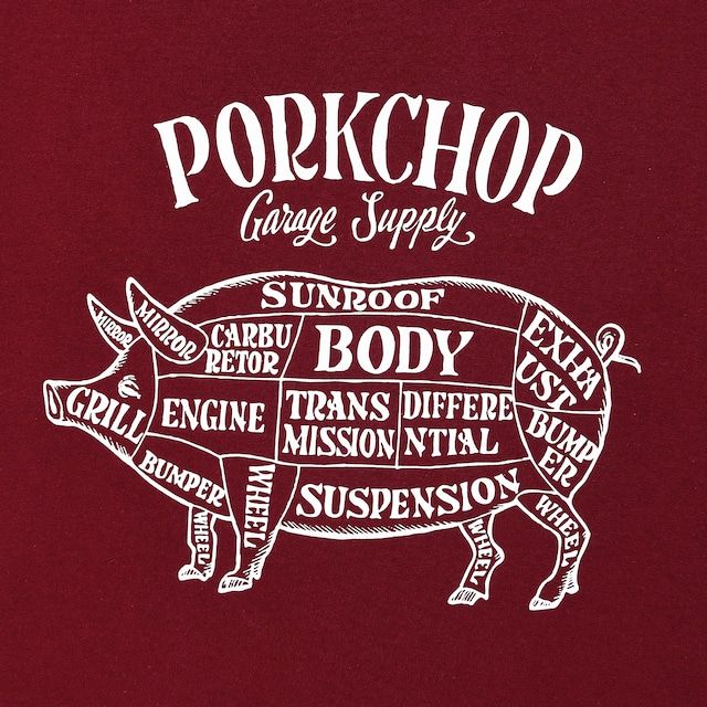 キムタク着用　ポークチョップ　PORK FRONT TEE BURGUNDY M porkchop ポークチョップ Tシャツ キムタク 長瀬智也 大きめM