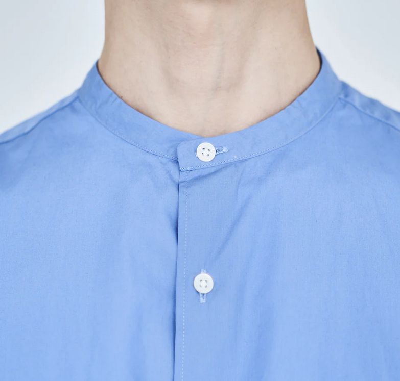 Graphpaper - Broad S/S Oversized Band Collar Shirt / BLUE | Stripe