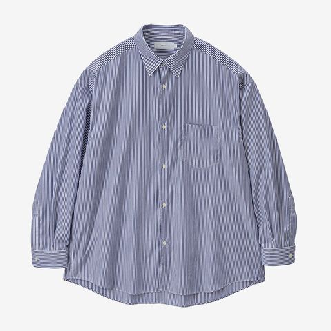 Broad Stripe L/S Oversized Regular Collar Shirt / Blue Stripe