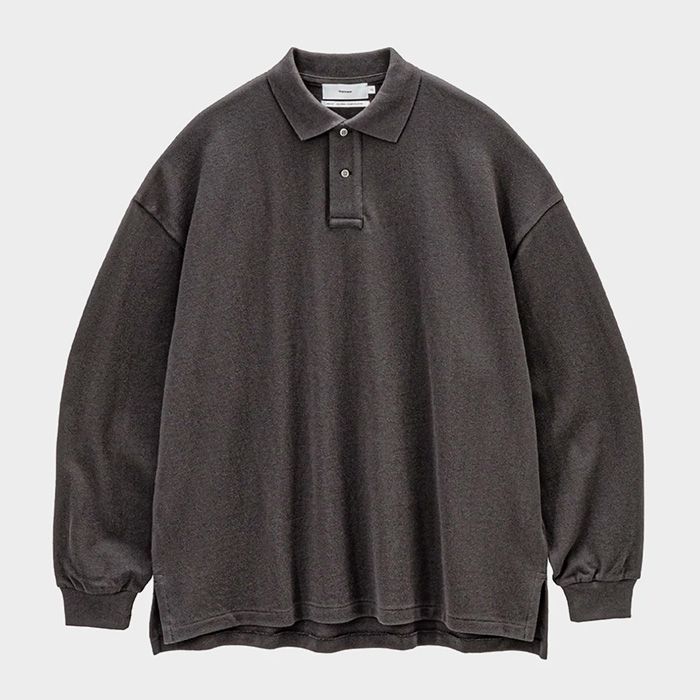 Cotton Pique Jersey L/S Polo / Charcoal