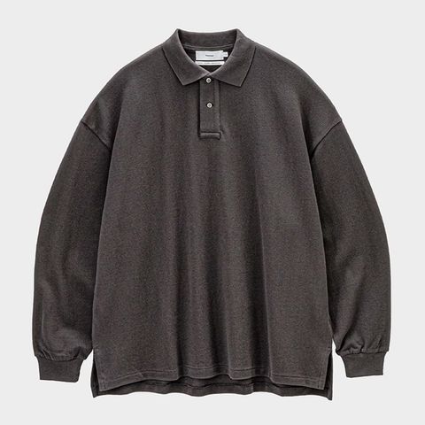 Cotton Pique Jersey L/S Polo / Charcoal