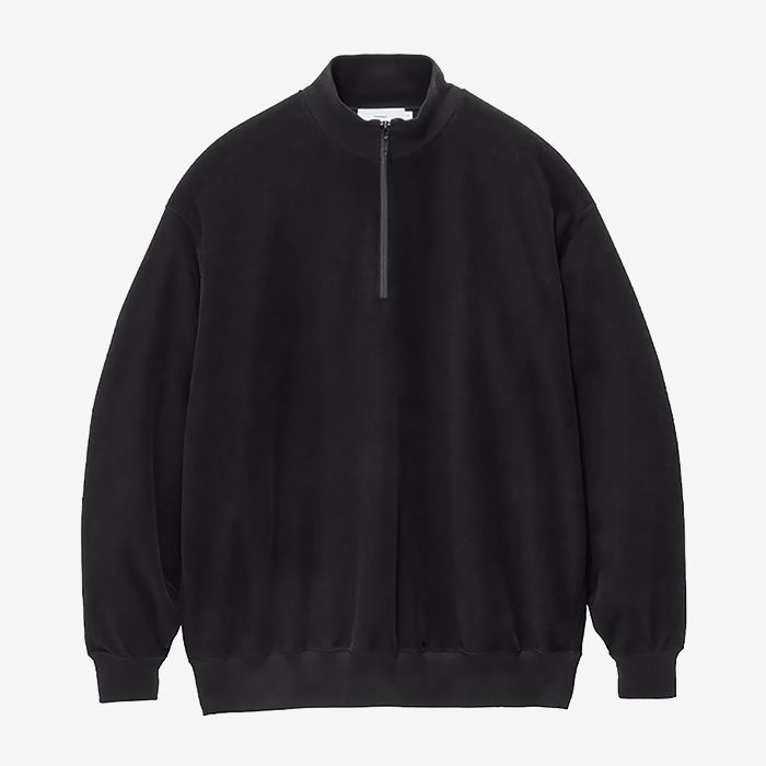 Pique Velour Jersey Half Zip Sweatshirt / Black