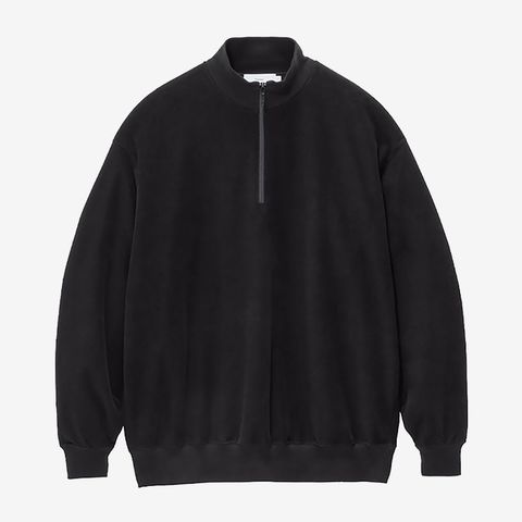 Pique Velour Jersey Half Zip Sweatshirt / Black