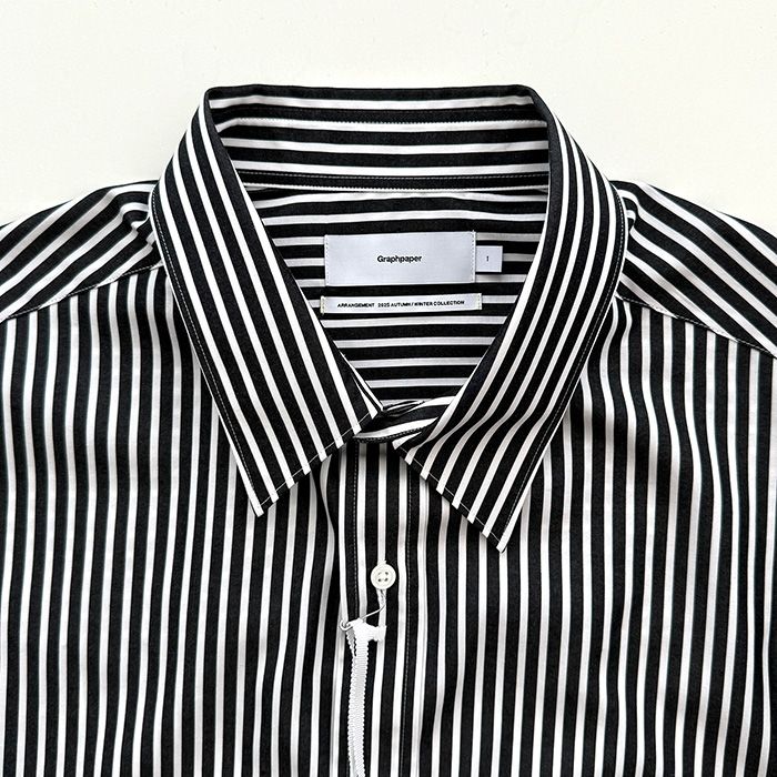 High Count Regular Collar Round Cut Oversixed Shirt / BLACK STRIPE