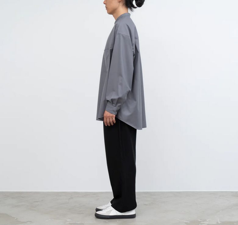 Graphpaper - Fine Wool Tropical L/S Oversized Band Collar Shirt 