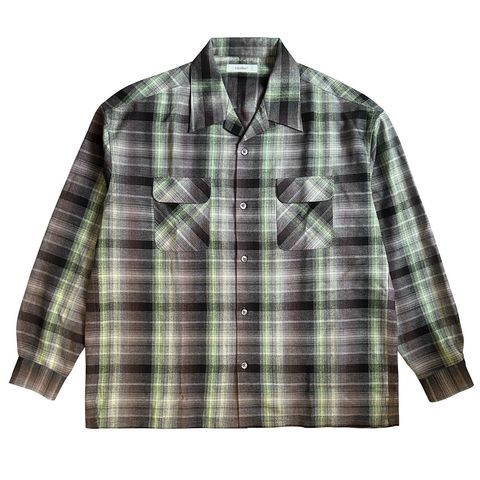 HEAVY WEIGHT RAYON OMBRE CHECK OPEN COLLAR SHIRT / BROWN×GREEN / オンブレチェックシャツ