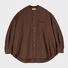 Oxford L/S Oversized Band Collar Shirt / BROWN