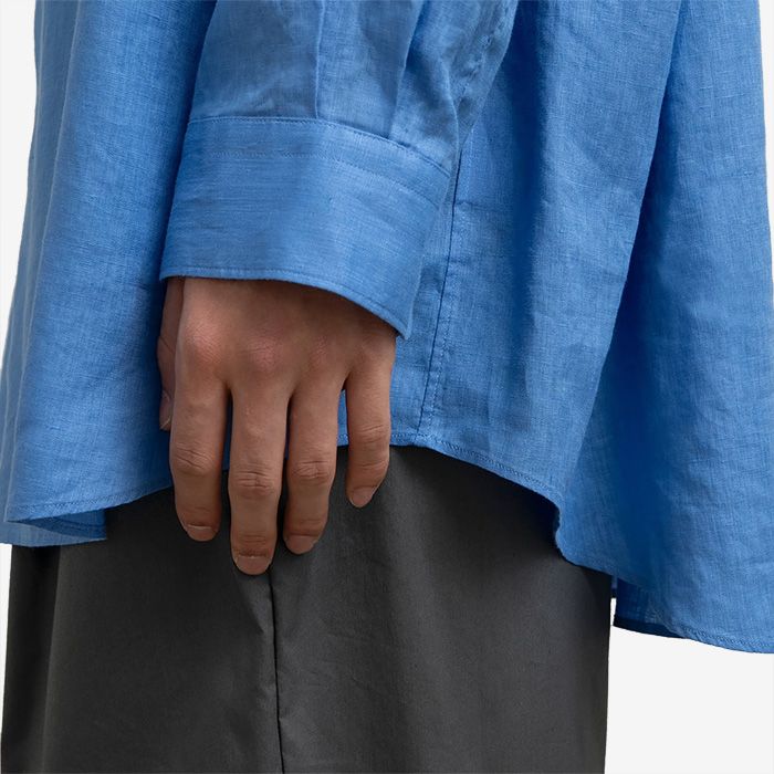 Linen L/S Oversized Regular Collar Shirt / Blue