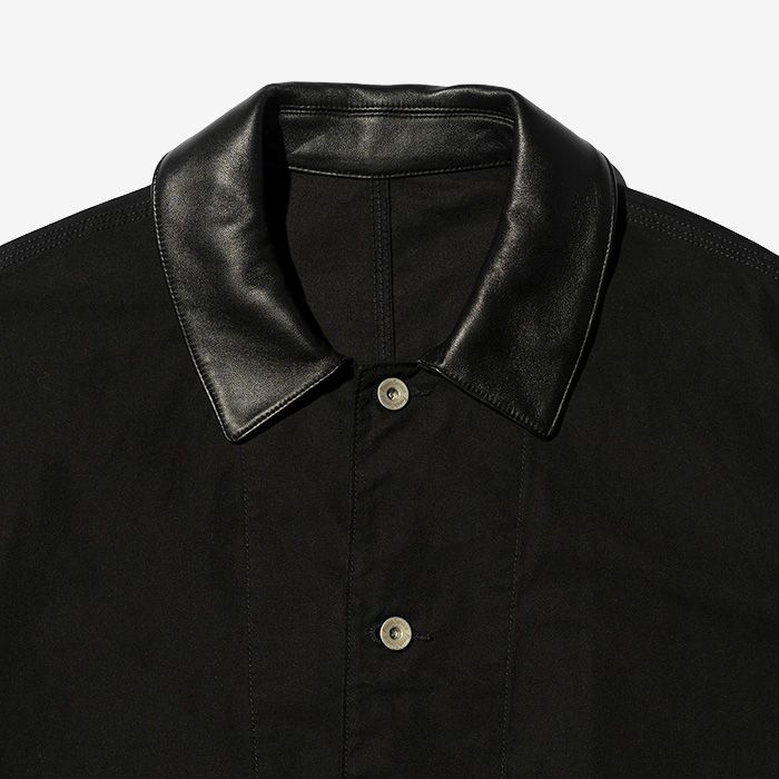 COTTON CANVAS LEATHER WORK JACKET / BLACK